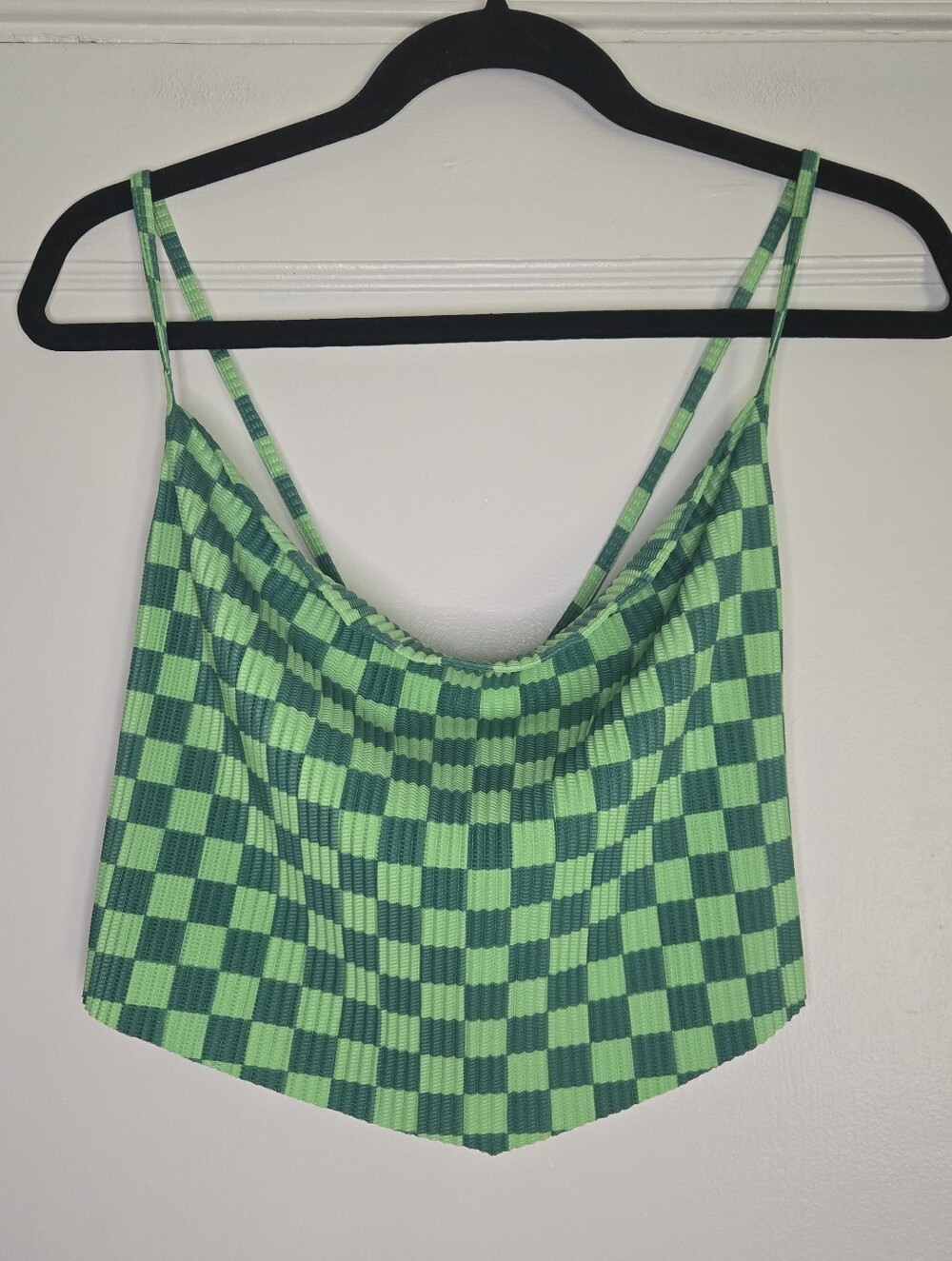 Pretty Garbage Cowl Opened Back Green Checkered Top NWT Women's Medium